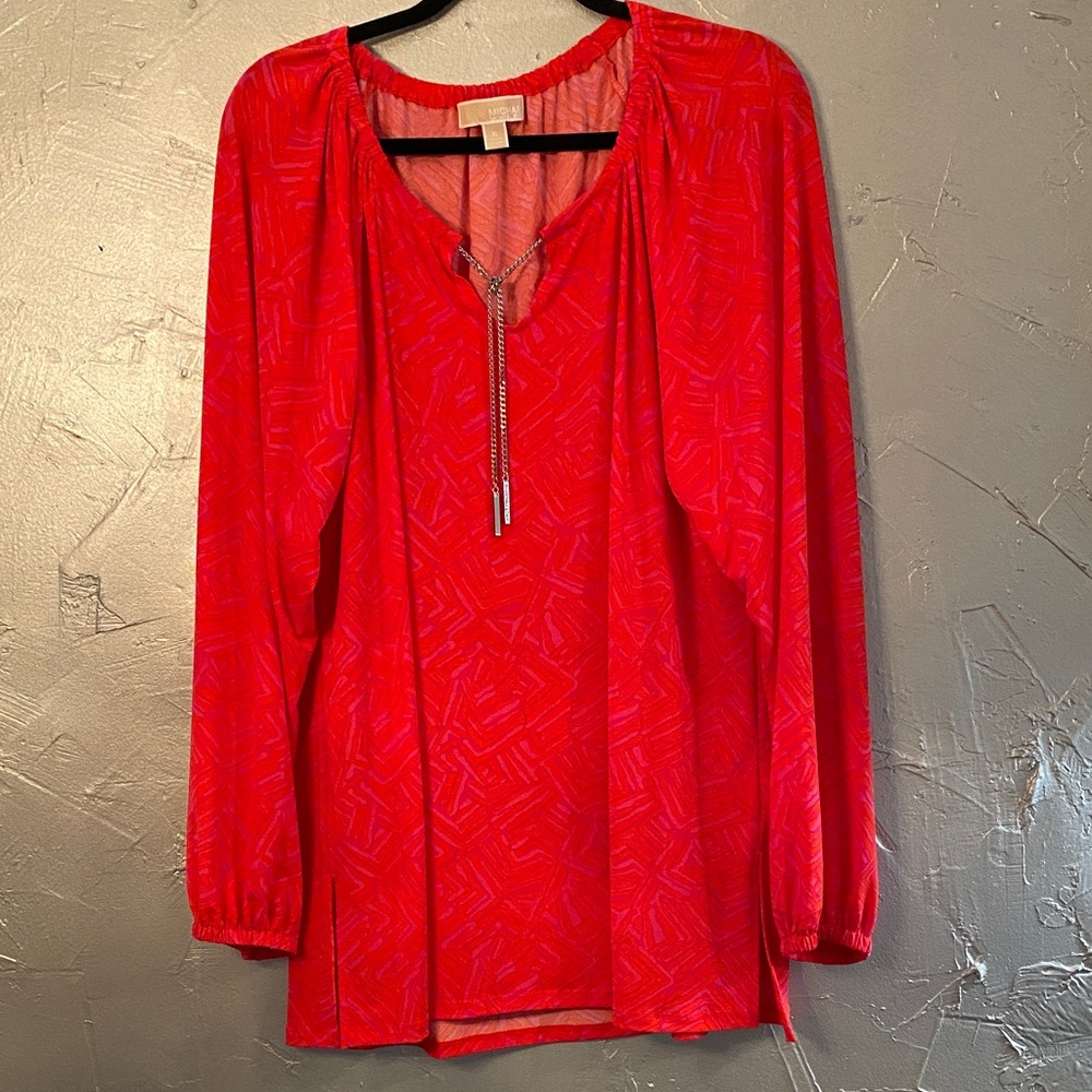 MICHAEL Michael Kors Orange and Pink Blouse with Geometric Pattern